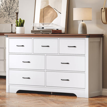 Farmhouse 6 Drawer Dresser for Bedroom, 51" Wide Chest of Drawers, Wood White Dresser with Deep Drawers, Storage Dressers Organizer for Bedroom, Living Room, Hallway