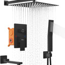 Matte Black Shower System with Tub Spout, Full Metal 10” Rainfall Shower Tub Faucet Set with Handheld Spray Combo, High Pressure Wall Mount Shower Valve and Trim Kit for Bathroom (matte black)