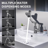 Rotatable Bathroom Faucet, Single Handle Bathroom Faucet with 4 Water Outlet Modes, Bathroom Faucet 1 Hole for Face Washing, Swivel Arm Faucet for Bathroom Kitchen Sink, Brushed Gray