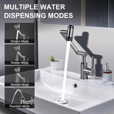 Rotatable Bathroom Faucet, Single Handle Bathroom Faucet with 4 Water Outlet Modes, Bathroom Faucet 1 Hole for Face Washing, Swivel Arm Faucet for Bathroom Kitchen Sink, Brushed Gray