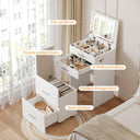 3 in 1 Vanity Desk, Compact Vanity with 3 Drawers, Makeup Desk with Flip-up 3 Colors Lighting Mirror and Cushioned Stool, Small Vanity Nightstand Perfect for Bedroom, White