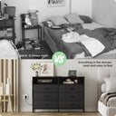 Black 6 Drawer Dresser for Bedroom with LED Lights and Charging Station, Modern Wood Dressers with Extra Side Bag, Double Wide Drawer Cabinet TV Stand for up to 60" TV for Living Room