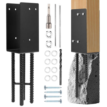 4x4 Post Base Bracket Heavy Duty, Pergola Brackets & Fence Post Anchor, Metal 4x4 Post Sleeve for Wood Posts, Secure Deck & Mailbox Post, Rust Resistant Metal Post Protector (Black, 1 Pack)