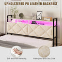 Headboard Queen Size with 2-Tier Open Space and Pull-Out Hidden Storage, Upholstered Headboard with Charging Station, Height Adjustable Sturdy Queen Bed Head Only, Easy Assembly, Ivory