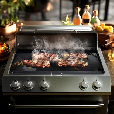 LotFun 32" x 15" Carbon Steel Cooking Griddle for Outdoor Gas Grill, Universal Griddle Flat Top Plate Insert with Grease Groove and Removable Handles for Electric/Charcoal/Gas Grill, Camping,Party