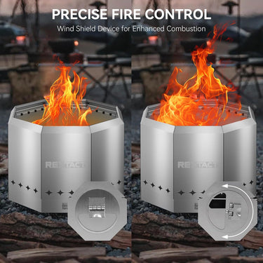Octagonal Smokeless Fire Pit 16.5'' with Adjustable Airflow Control and Dual-Layer Construction, Portable Smokeless Fire Pit with Removable Ash Pan Outdoor, Stainless Steel Fire Pit for Patio with Bag