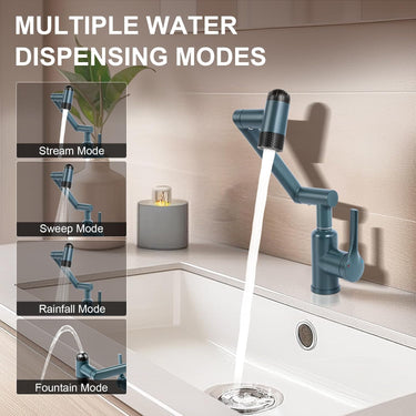 1080° Rotatable Bathroom Faucet, 1 Hole Single Handle Bathroom Faucet with 4 Water Outlet Modes, Brushed Swivel Arm Faucet for Bathroom Kitchen and RV