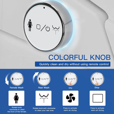 Smart Bidet Toilet Seat, Round Shape Heated Toilet Seat with Instant Warm Water, Adjustable Warm Air Dryer, 3 Cleaning Mode, LED Display, Night Light, and Dual Control Options. (Round)
