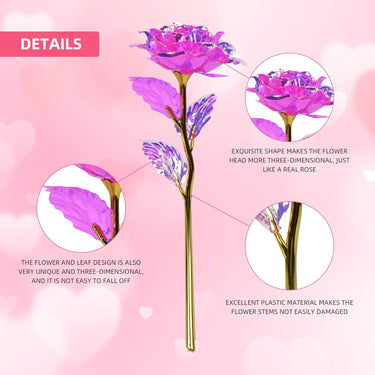 24 Pcs Galaxy Rose Flowers, Forever Preserved 24k Rainbow Rose Artificial Flowers, Colorful Glass Rose Flower Gifts for Weeding Anniversary Women Girls Valentine's Day Birthday Christmas