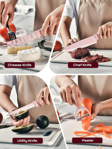 EUNA Knife Block Set, 19 PCS Kitchen Knife Set with Acrylic Block and Sharpener, German High-Carbon Stainless Steel Knife Sets with 6 Serrated Steak Knives, Bread Knife, Chef Knife, Rust-Proof