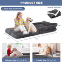 72" Foldable Human Dog Bed for Adults, Fluffy Faux Fur with Blanket, Orthopedic Washable Dog Bed with Memory Foam and Water Repellent Liner Extra Large Thick for Pet