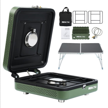 2 Burner Camping Stove with Carrying Bag, Foldable Propane Camp Stove with 17,200 BTU for Camping, Outdoor Cooking, Portable Gas Stove with Adjustable Burner for Tailgating, Backyard BBQ,Green