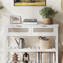 Console Table with 2 Rattan Drawers, Entryway Table with 3-Tier Storage Shelves, Narrow Long Sofa Table for Entryway, Hallway, Foyer and Living Room, White
