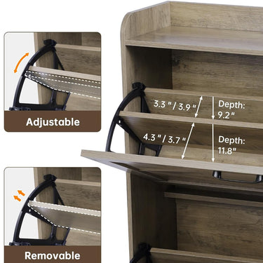 Shoe Storage Cabinet with 2 Flip Drawers, Farmhouse Narrow Shoe Cabinet for Entryway, Slim Shoe Organizer Cabinet with Wood Legs, Washed Gray