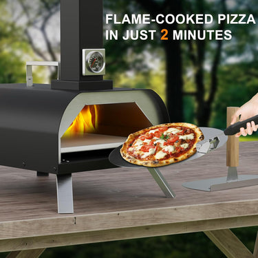 LotFun Outdoor Pizza Oven 11" – Portable Wood Fired Pizza Oven with Pizza Stone, Pizza Shovel and Pizza Cutter, Stainless Steel Pizza Oven for Backyard Patio