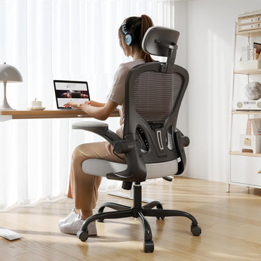 Ergonomic Office Chair Big and Tall, 350LBS Capacity, 6'5" Tall Max, Home High Back Desk Chair for Long Hours Comfortable, Adjustable Lumbar Support and Headrest, Flip-up Arm and PU Wheels, Black