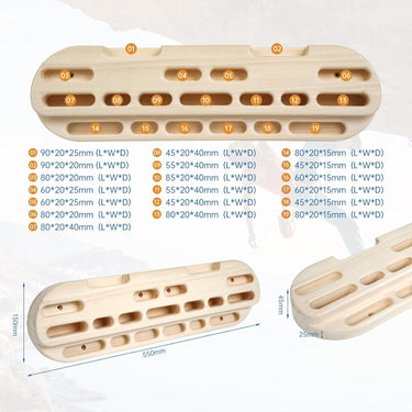 URBANVISTA Climbing Hangboard Rock, Wooden Climbing Board for Strengthen Fingers and Grip, Climbing Fingerboard Suitable for Indoor Climbing Training, Boulder Training and Pull-ups