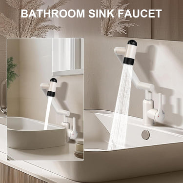 Bathroom Sink Faucet, Single Handle Bathroom Faucet with 4 Water Outlet Modes, Bathroom Faucet 1 Hole with 360° Rotatable, Faucets for Bathroom Sinks, Bar, RV, White