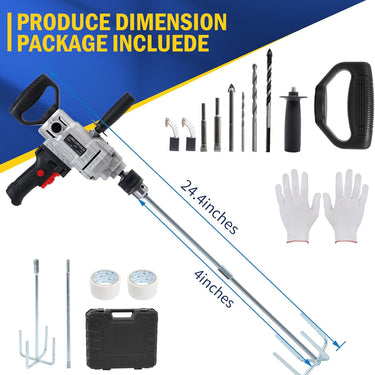 URBANVISTA Electric Handheld Drill Mixer 1200W, 10A Corded Heavy Cement Mixer Set, Variable Speeds Mixing Drill Machine 5/8", Concrete Mud Mixer with Spade for Drilling and Mixing