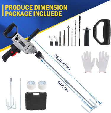 URBANVISTA Electric Handheld Drill Mixer 1200W, 10A Corded Heavy Cement Mixer Set, Variable Speeds Mixing Drill Machine 5/8", Concrete Mud Mixer with Spade for Drilling and Mixing