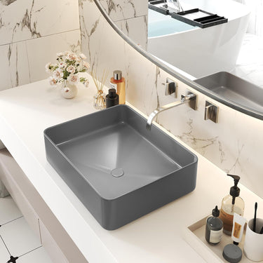 Rectangular Vessel Sink, 19.7"x14.6"Bathroom Vessel Sink Above Counter Matte Ceramic Countertop Deep Bathroom Sink (Gray)
