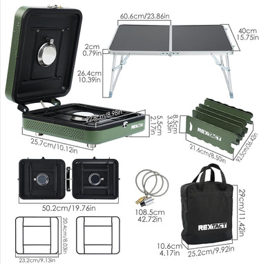 2 Burner Camping Stove with Carrying Bag,Windscreen&Table, Foldable Propane Camp Stove with 17,200 BTU for Camping, Outdoor Cooking, Portable Gas Stove with Adjustable Burner for BBQ,Green