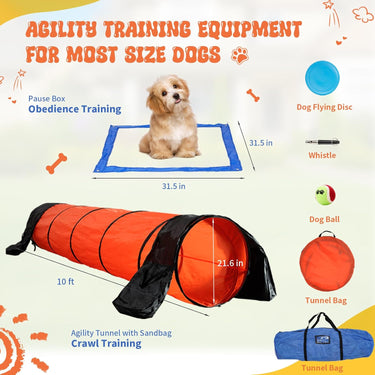 Dog Agility Training Equipment, Dog Outdoor Game Set with Tunnel, Agility Hurdle, Weave Poles, Jump Ring, Pause Box, Toy Balls and Storage Bag, Perfect Obstacle Course Backyard Set Indoor & Outdoor