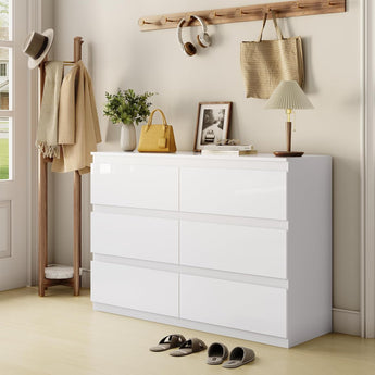 White Wood Dresser, 6 Drawer Dresser for Clothes Storage for Bedroom, Modern Dresser with Wide Drawers, Wide Wooden Chest Drawers for Living Room, Entryway, TV Stand(47" W x15.4 Dx32.3 H)