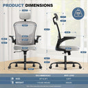 Ergonomic Office Chair Big and Tall, 350LBS Capacity, 6'5" Tall Max, Home High Back Desk Chair for Long Hours Comfortable, Adjustable Headrest, Lumbar Support, Flip-up Arm and PU Wheels, Light Gray