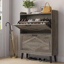 Shoe Storage Cabinet with 2 Flip Drawers, Farmhouse Narrow Shoe Cabinet for Entryway, Slim Shoe Organizer Cabinet with Wood Legs, Washed Gray