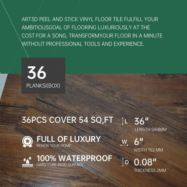 Peel and Stick Floor Tile 36 Pack 54 Sq.Ft, Waterproof Vinyl Flooring Peel and Stick for Office, Living Room, Bathroom, Kitchen - Unique Design, Easy to Install Vinyl Floor, Brown