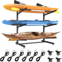 LotFun Freestanding Kayak Stand, Fits Kayaks, SUPs, Canoes, with Wheels and Foot Pad, Heavy Duty Adjustable Storage Rack