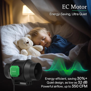 6" Inline Duct Fan with Speed Controller EC Motor Inline Ventilation Exhaust Fan