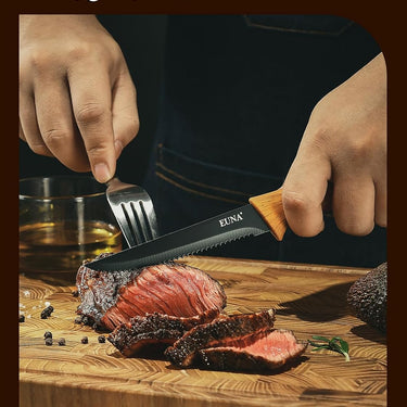 EUNA Knife Block Set, 19 PCS Kitchen Knife Set with Acrylic Block and Sharpener, German High-Carbon Stainless Steel Knife Sets with 6 Serrated Steak Knives, Bread Knife, Chef Knife, Dishwasher Safe