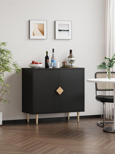 Sideboard Cabinet, 31.5'' Modern Buffet Cabinet with Storage, Credenza Buffet Table with 2 Doors and Adjustable Shelf, Sideboard Buffet Cabinet for Living Room, Kitchen and Entryway, Black