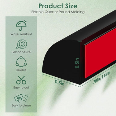 Flexible Quarter Round Molding,Black 78 Inch Self Adhesive Peel and Stick Silicone Quarter Round Trim Molding for Wall Edge Corner, Cabinet Edge, Countertops