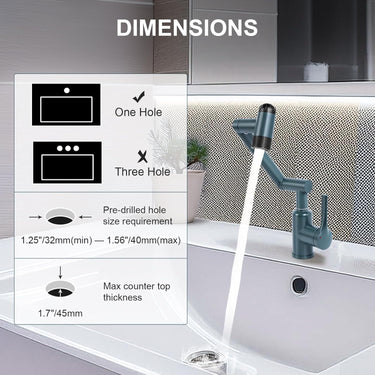 1080° Rotatable Bathroom Faucet, 1 Hole Single Handle Bathroom Faucet with 4 Water Outlet Modes, Brushed Swivel Arm Faucet for Bathroom Kitchen and RV