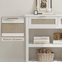 Console Table with 2 Rattan Drawers, Entryway Table with 3-Tier Storage Shelves, Narrow Long Sofa Table for Entryway, Hallway, Foyer and Living Room, White