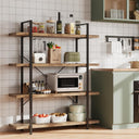 Bookshelf, 4 Tier Book Shelf, Industrial Bookcase for Home and Office, 47" Length Wide Wood Standing Bookshelf Display Open Shelving Rack, Rustic Horizontal Shelves for Living Room Bedroom
