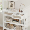 Console Table with 2 Rattan Drawers, Entryway Table with 3-Tier Storage Shelves, Narrow Long Sofa Table for Entryway, Hallway, Foyer and Living Room, White