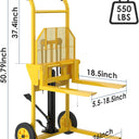 Hydraulic Material Lift with Upgraded Baffle Pallet Lift 550 lbs 37.4” Max Lift with Front Universal Wheels and 9" Polyurethane Wheels, 18.5" Fork Length, Lift Dolly, Hand Forklift, Steel Platform x 1