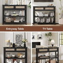 Console Table with 2 Rattan Drawers, Entryway Table with 3-Tier Storage Shelves, Narrow Long Sofa Table for Entryway, Hallway, Foyer and Living Room, Black