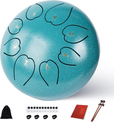 Rain Drum for Outside 6 Inch 8 Notes, Malachite Steel Tongue Drum, Music Valentine's Day Gifts for Family Friends, Drum Instrument, New Year Gift Drum for Meditation Yoga Education
