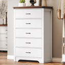 Farmhouse 5 Drawer Dresser for Bedroom, 47" Tall Chest of Drawers, Wood White Dresser with Deep Drawers, Storage Dressers Organizer for Bedroom, Living Room, Hallway
