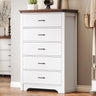 Farmhouse 5 Drawer Dresser for Bedroom, 47" Tall Chest of Drawers, Wood White Dresser with Deep Drawers, Storage Dressers Organizer for Bedroom, Living Room, Hallway