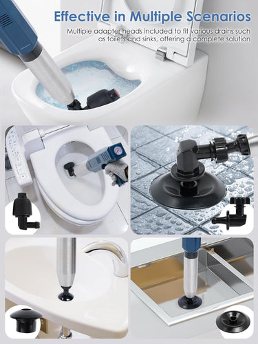Multi-Function Electric Toilet Plunger – High-Pressure Adjustable Airflow for Heavy-Duty Clogs, Multiple Nozzles for Effortless Bathroom and Kitchen Drain Cleaning (Size-2)