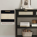 Console Table with 2 Rattan Drawers, Entryway Table with 3-Tier Storage Shelves, Narrow Long Sofa Table for Entryway, Hallway, Foyer and Living Room, Black