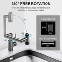 Rotatable Bathroom Faucet, Single Handle Bathroom Faucet with 4 Water Outlet Modes, Bathroom Faucet 1 Hole for Face Washing, Swivel Arm Faucet for Bathroom Kitchen Sink, Brushed Gray