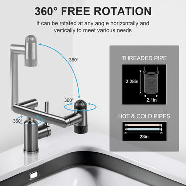 Rotatable Bathroom Faucet, Single Handle Bathroom Faucet with 4 Water Outlet Modes, Bathroom Faucet 1 Hole for Face Washing, Swivel Arm Faucet for Bathroom Kitchen Sink, Brushed Gray