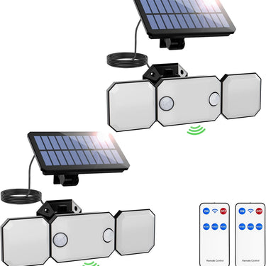 Solar Lights Outdoor - 230 LEDs Split Motion Sensor Flood Lights, 3 Heads IP65 Waterproof Solar Lights 3 Modes Wall Lights for Yard, Patio, Garden, Garage, 2Pack